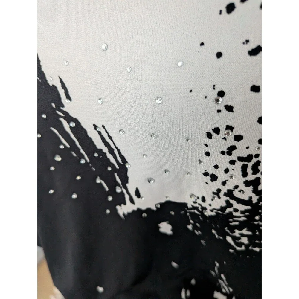 Vivica A. Fox Jumpsuit Women 1X Black Wht Bell-Slv Abstract Splatter Art To Wear